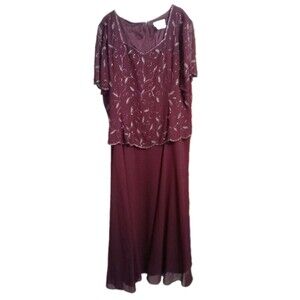 Fiesta  4XL Short-sleeve Burgundy Sequin/beaded Long Dress Mother Of Bride Groom